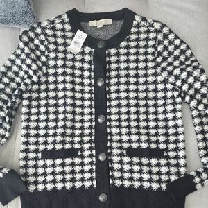 Black and White Houndstooth Cardigan Nwt Loft